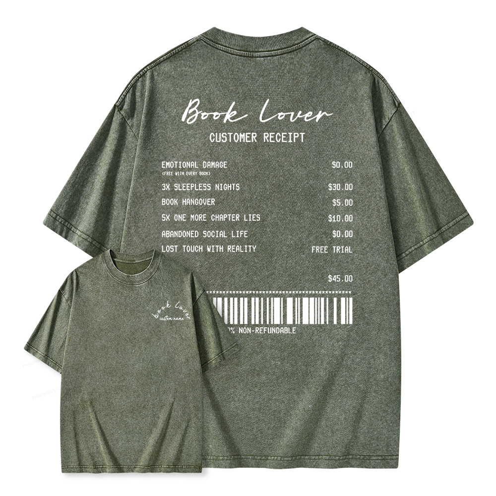 Pagewings Personalized Name Book Lover Unisex Washed T-shirt