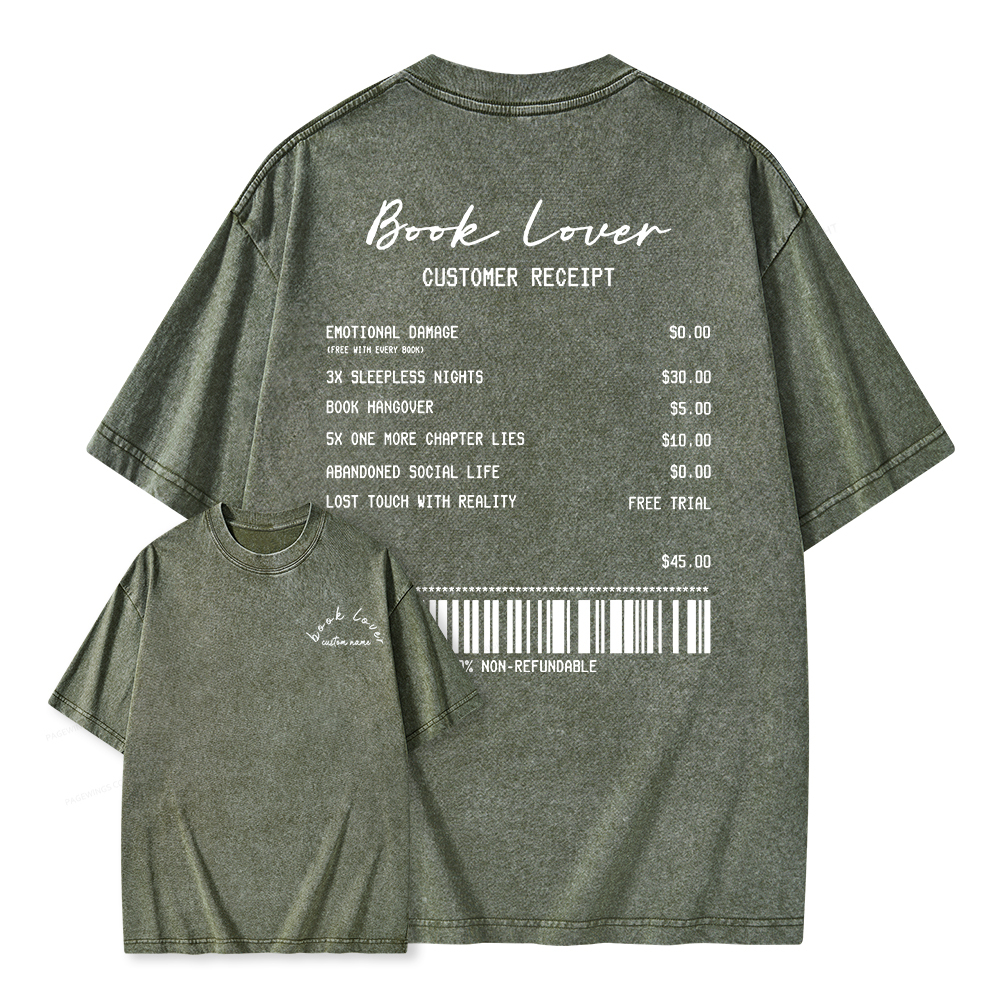 Pagewings Personalized Name Book Lover Unisex Washed T-shirt