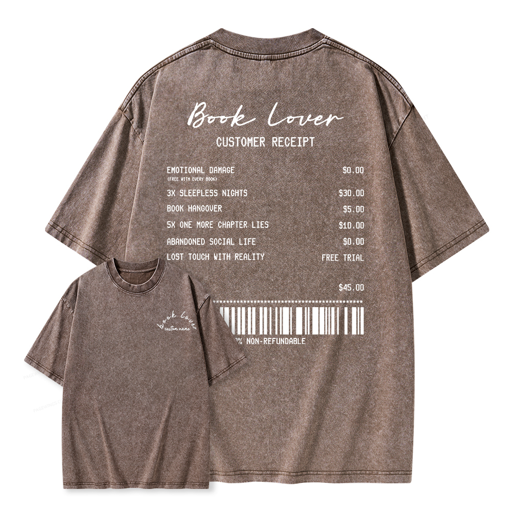 Pagewings Personalized Name Book Lover Unisex Washed T-shirt
