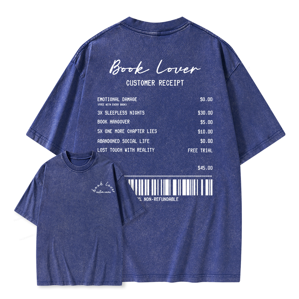 Pagewings Personalized Name Book Lover Unisex Washed T-shirt