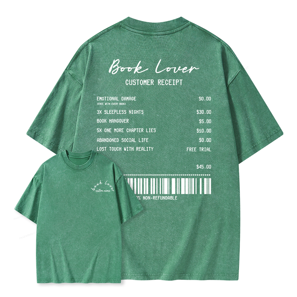 Pagewings Personalized Name Book Lover Unisex Washed T-shirt
