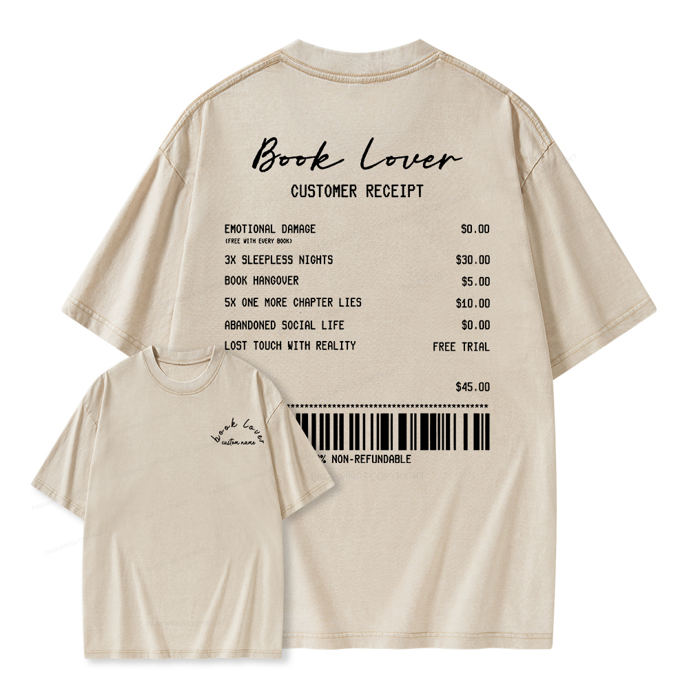 Pagewings Personalized Name Book Lover Unisex Washed T-shirt