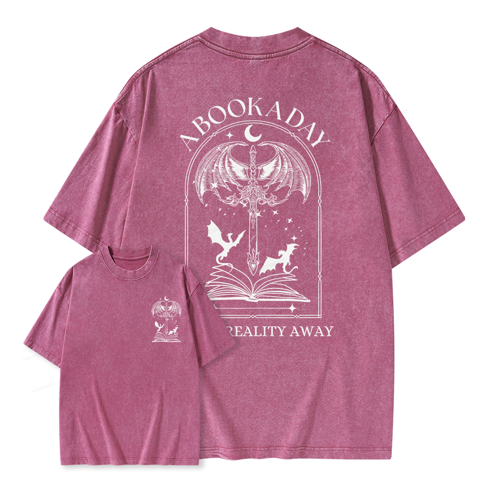 Pagewings A Book A Day Keeps Reality Away Unisex Washed T-shirt