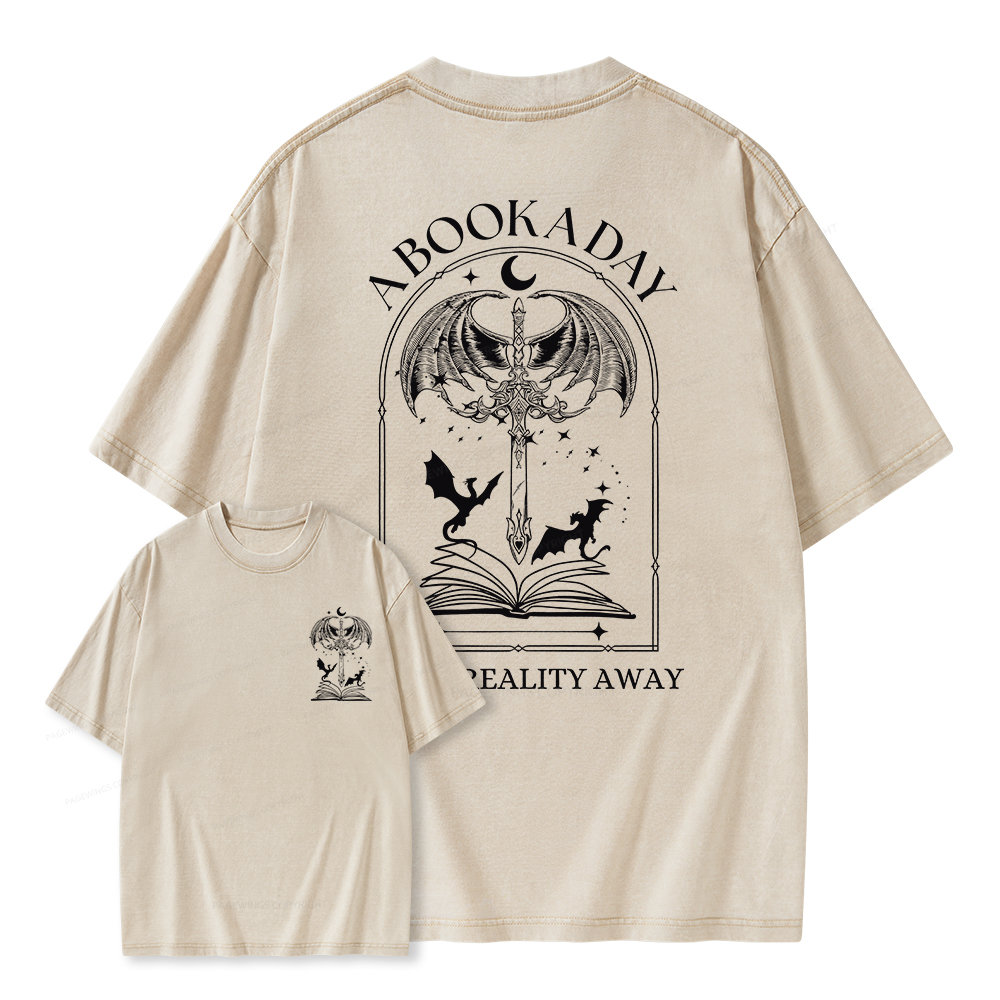 Pagewings A Book A Day Keeps Reality Away Unisex Washed T-shirt