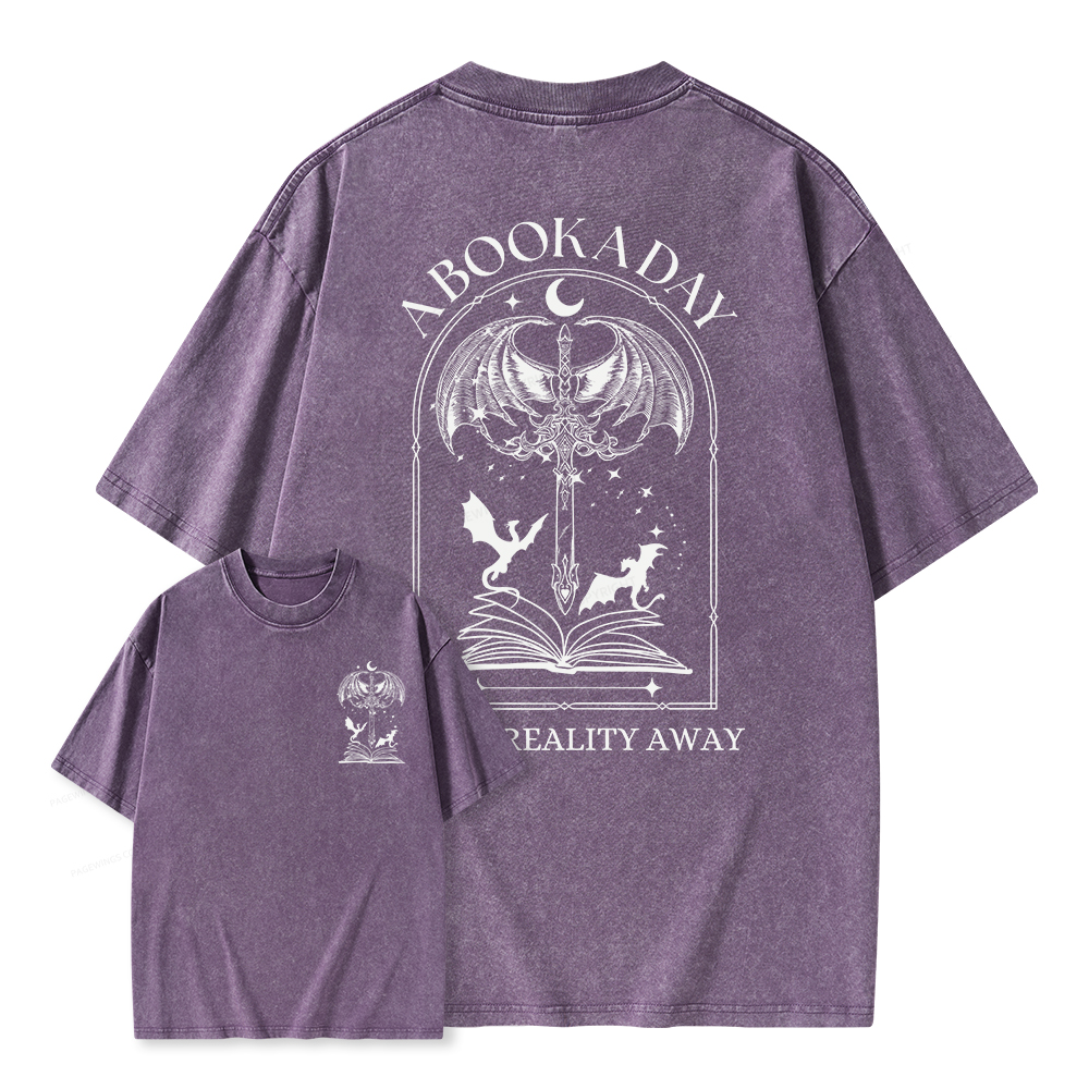 Pagewings A Book A Day Keeps Reality Away Unisex Washed T-shirt