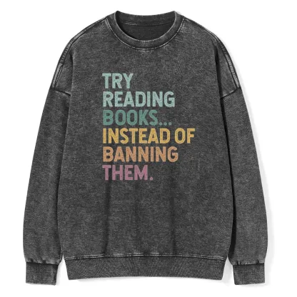 Pagewings Try Reading Books Unisex Washed Sweatshirt
