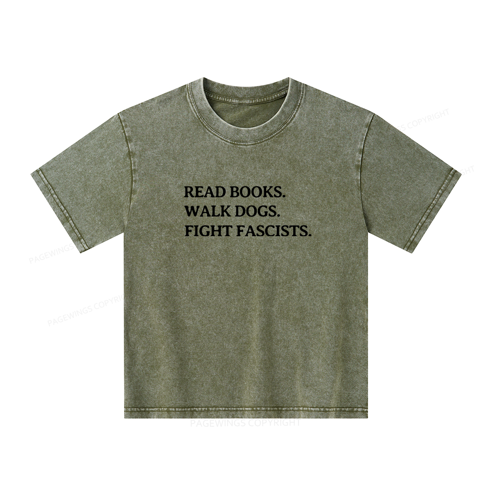 Pagewings Read Books Walk Dogs And Fight Unisex Kids Washed T-shirt