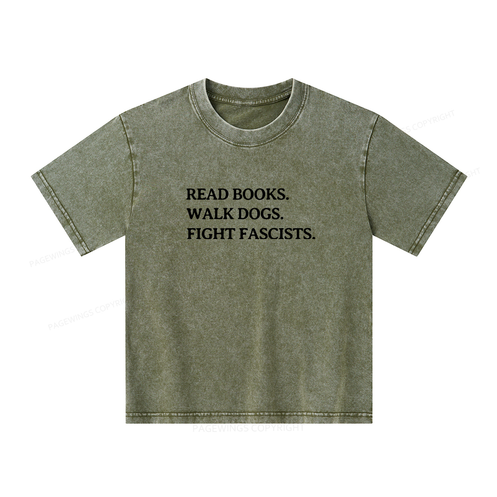 Pagewings Read Books Walk Dogs And Fight Unisex Kids Washed T-shirt