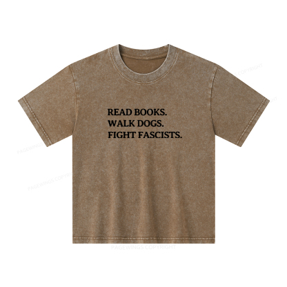 Pagewings Read Books Walk Dogs And Fight Unisex Kids Washed T-shirt