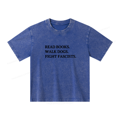 Pagewings Read Books Walk Dogs And Fight Unisex Kids Washed T-shirt