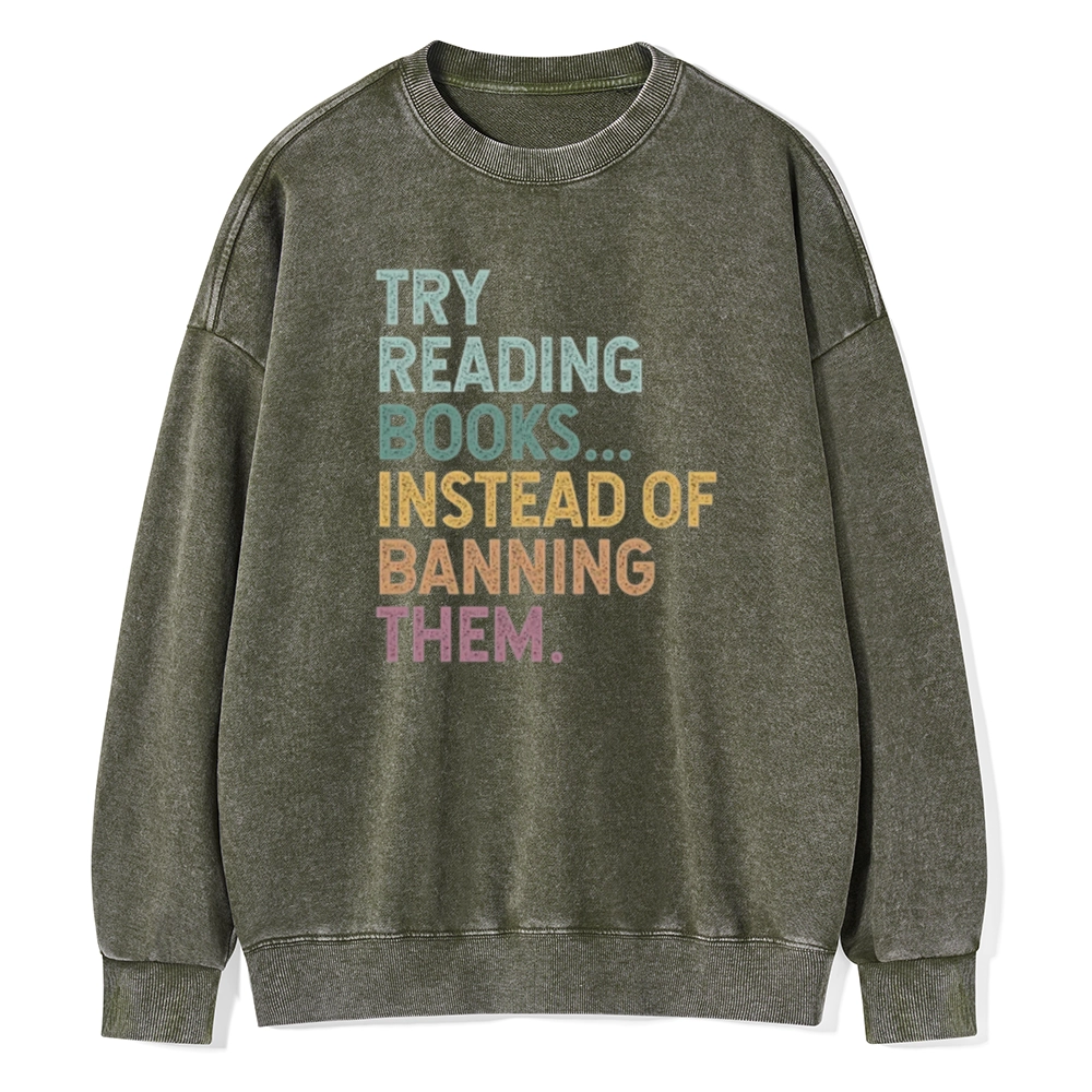 Pagewings Try Reading Books Unisex Washed Sweatshirt