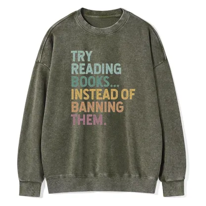 Pagewings Try Reading Books Unisex Washed Sweatshirt
