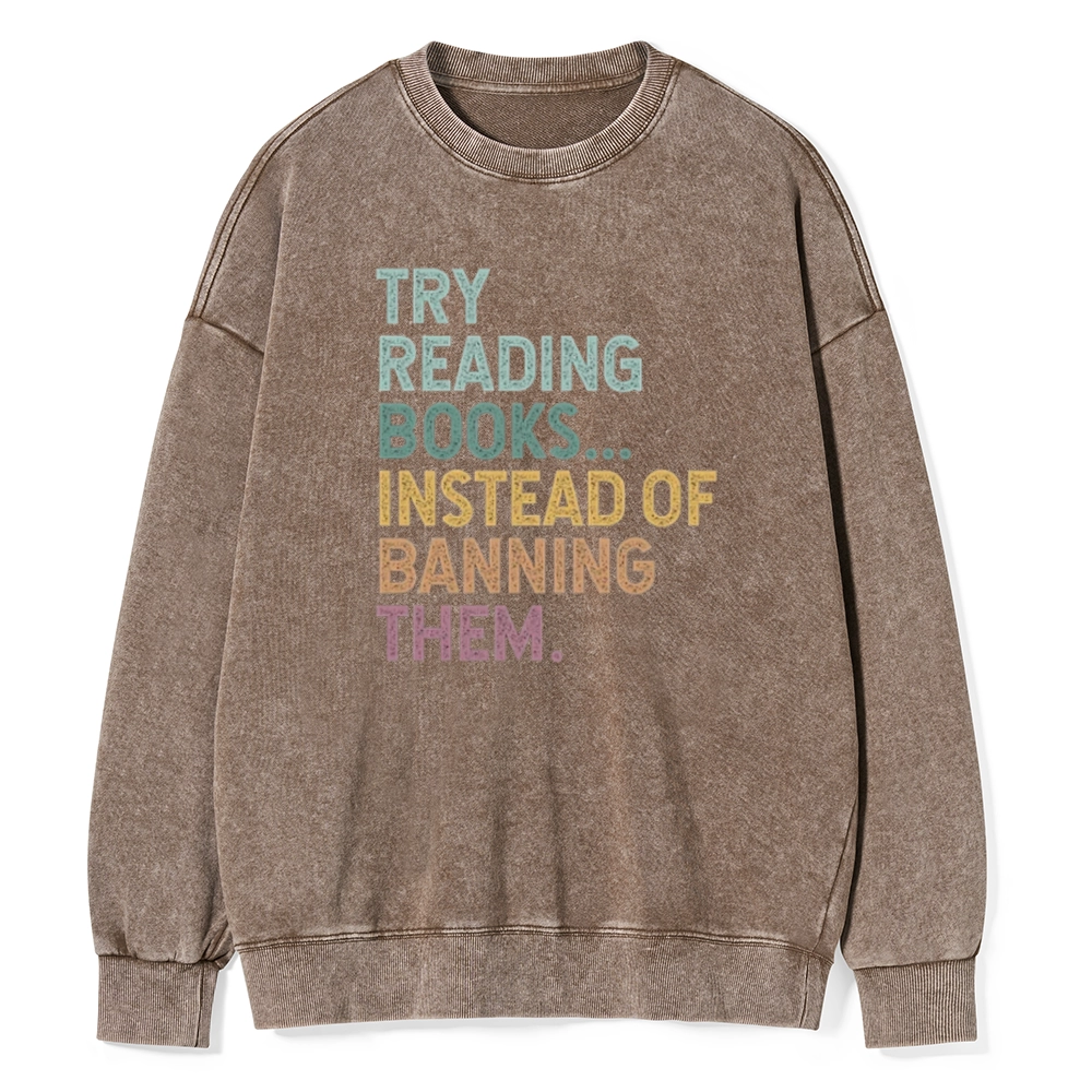 Pagewings Try Reading Books Unisex Washed Sweatshirt