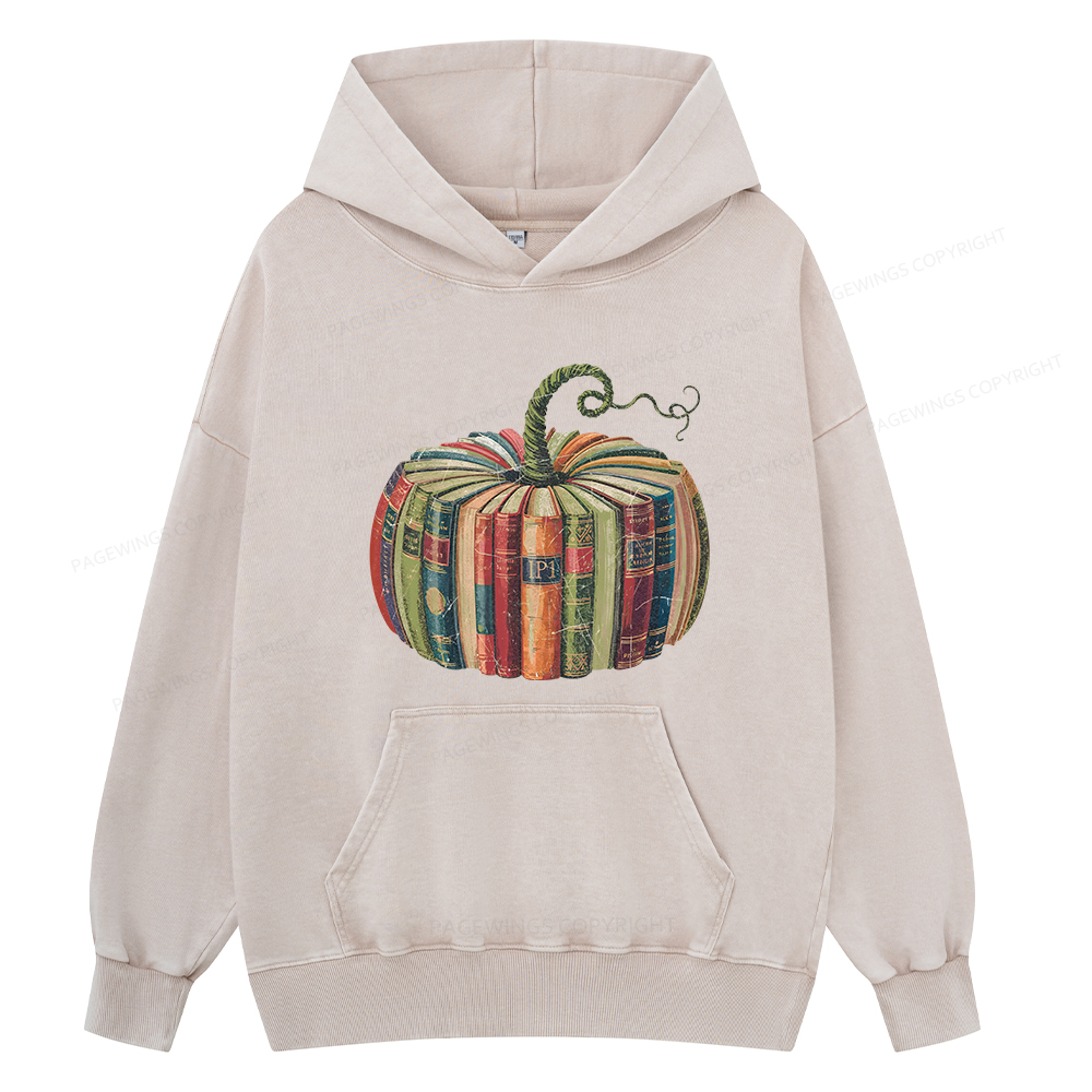 Pagewings Fall Book Pumpkin Unisex Washed Hoodie