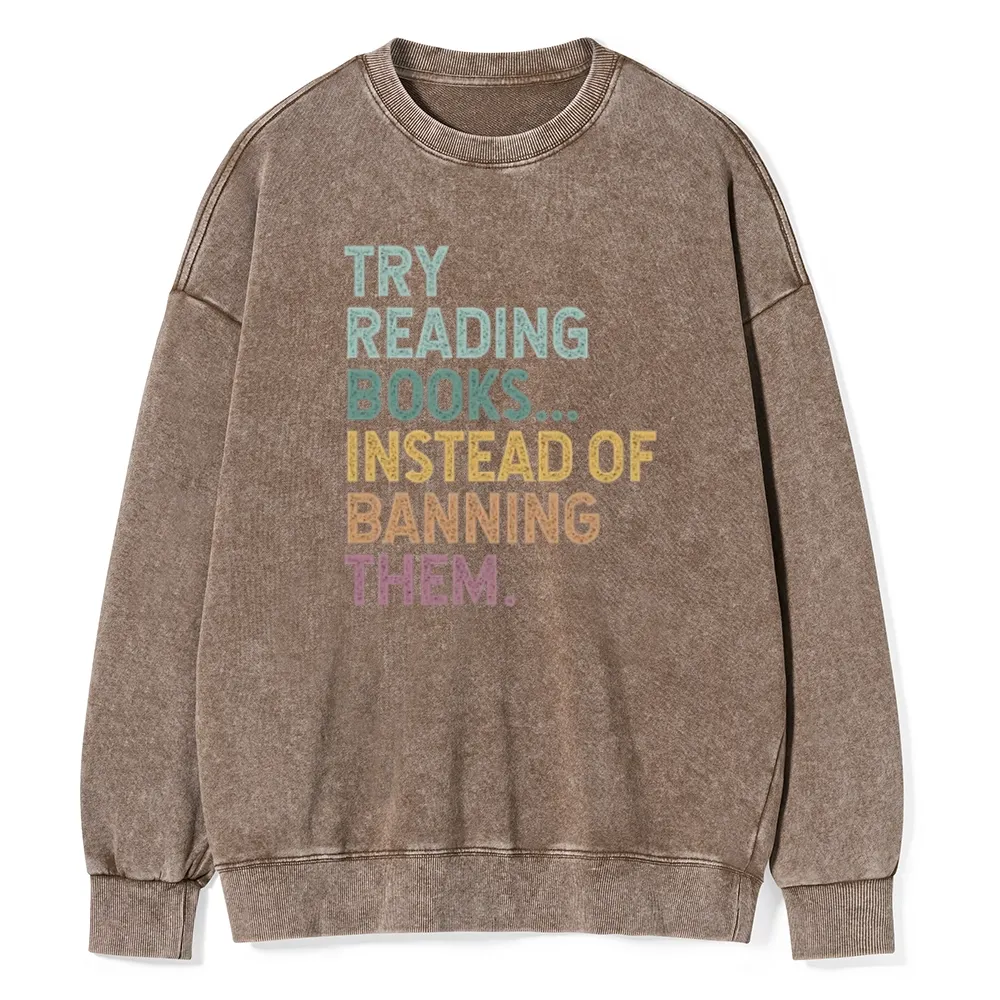 Pagewings Try Reading Books Unisex Washed Sweatshirt