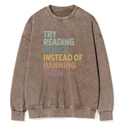 Pagewings Try Reading Books Unisex Washed Sweatshirt