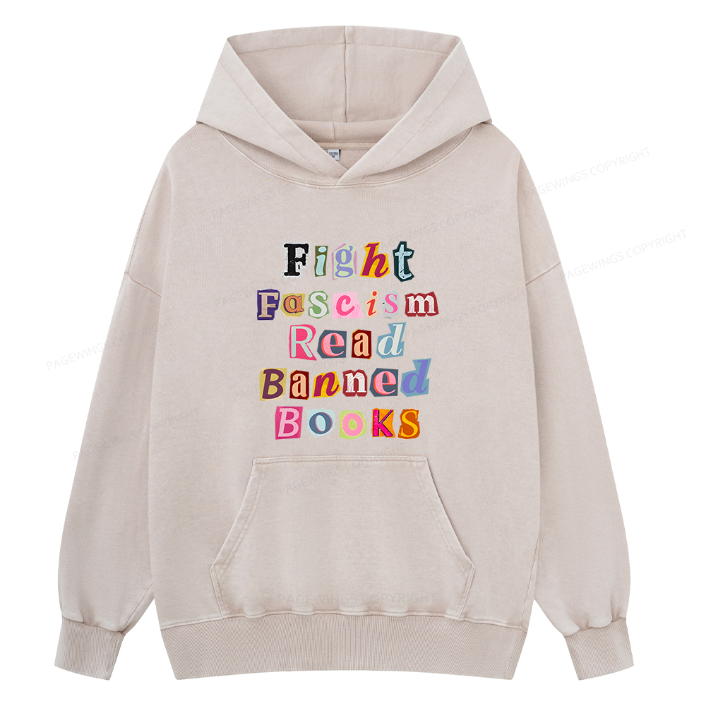 Pagewings Fight Fascism Read Books Unisex Washed Hoodie