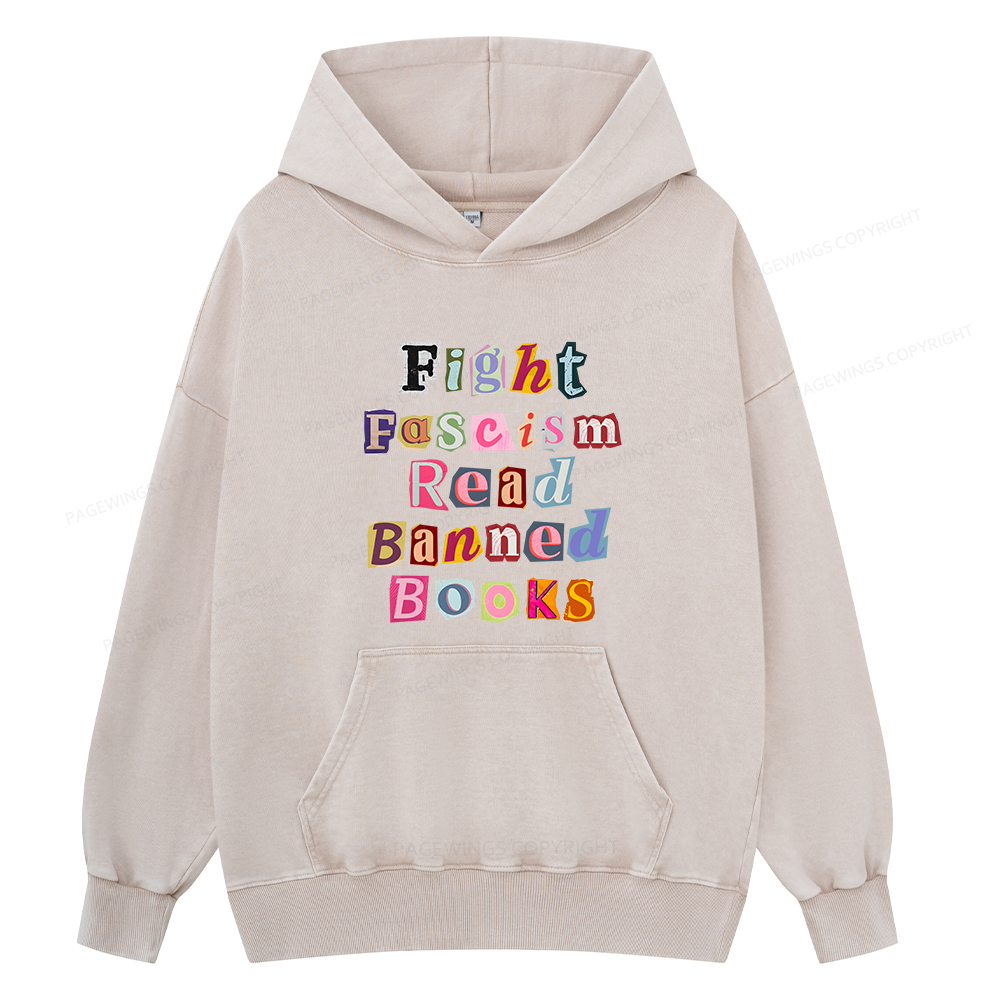 Pagewings Fight Fascism Read Books Unisex Washed Hoodie