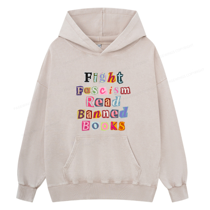 Pagewings Fight Fascism Read Books Unisex Washed Hoodie