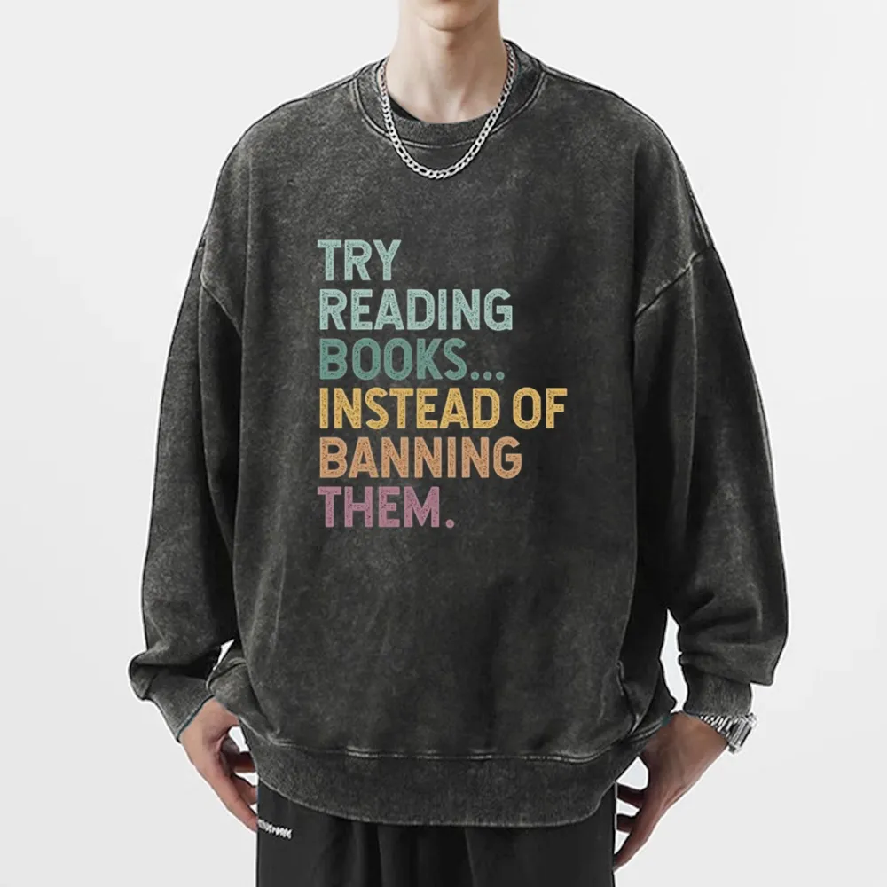 Pagewings Try Reading Books Unisex Washed Sweatshirt