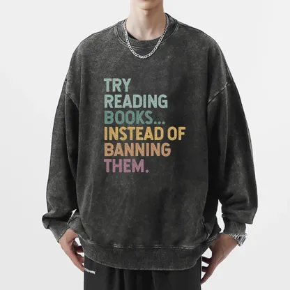 Pagewings Try Reading Books Unisex Washed Sweatshirt