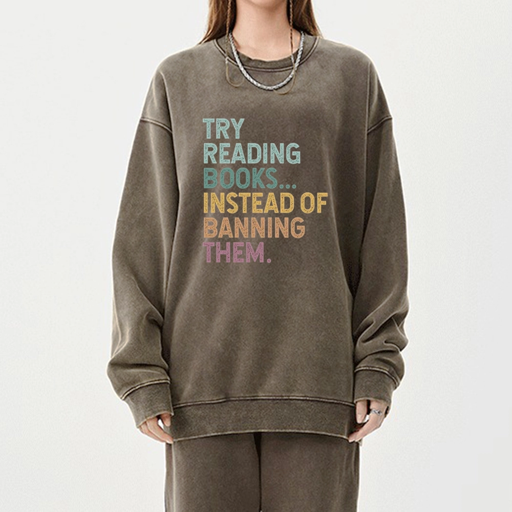 Pagewings Try Reading Books Unisex Washed Sweatshirt