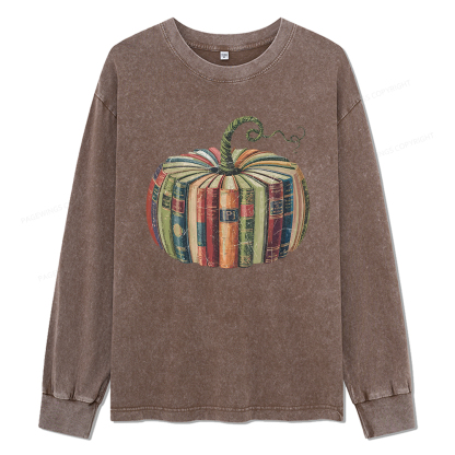 Pagewings Fall Book Pumpkin Unisex Washed Long Sleeve T-shirt