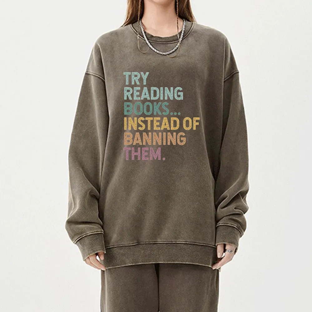 Pagewings Try Reading Books Unisex Washed Sweatshirt