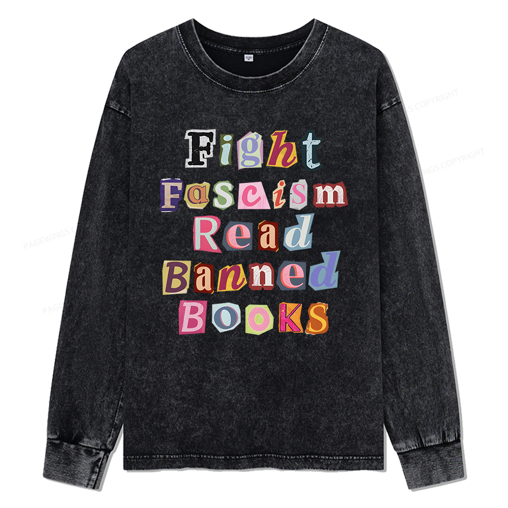 Pagewings Fight Fascism Read Books Unisex Washed Long Sleeve T-shirt