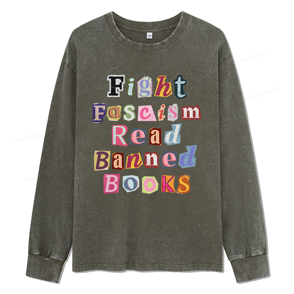 Pagewings Fight Fascism Read Books Unisex Washed Long Sleeve T-shirt