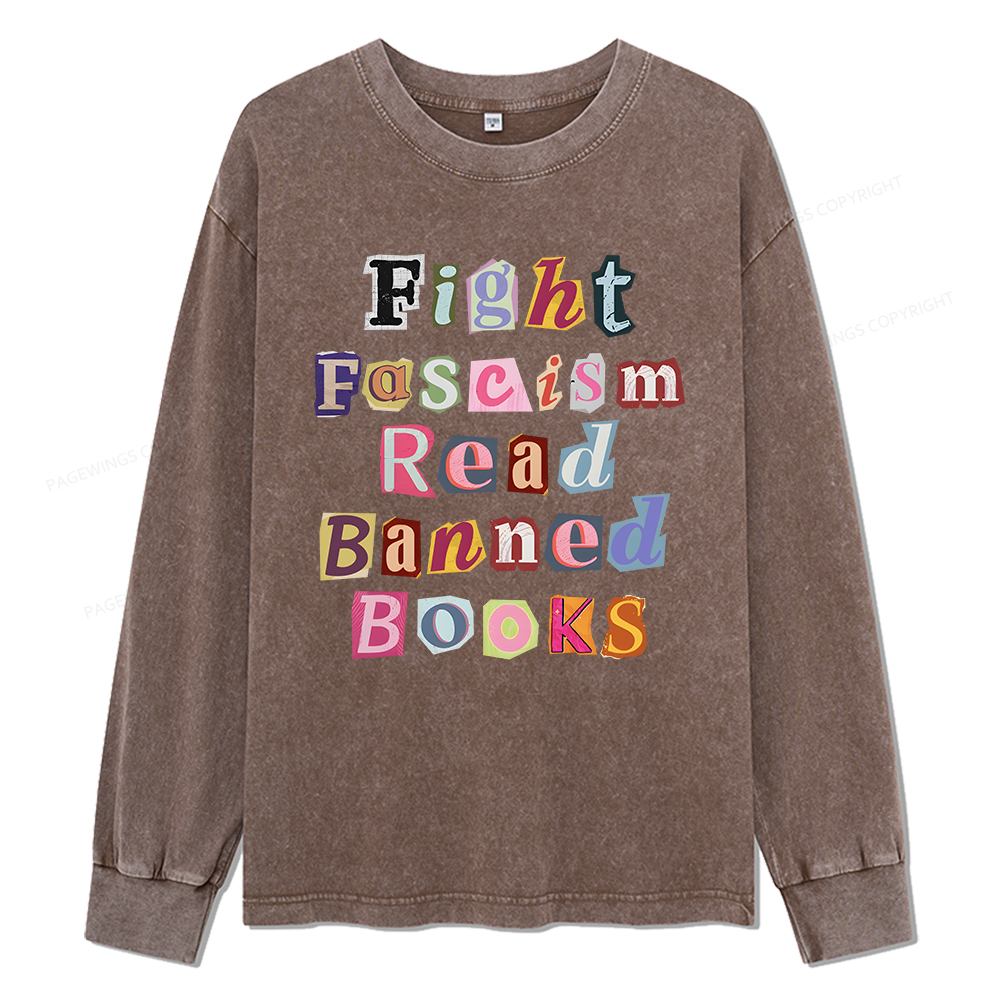 Pagewings Fight Fascism Read Books Unisex Washed Long Sleeve T-shirt