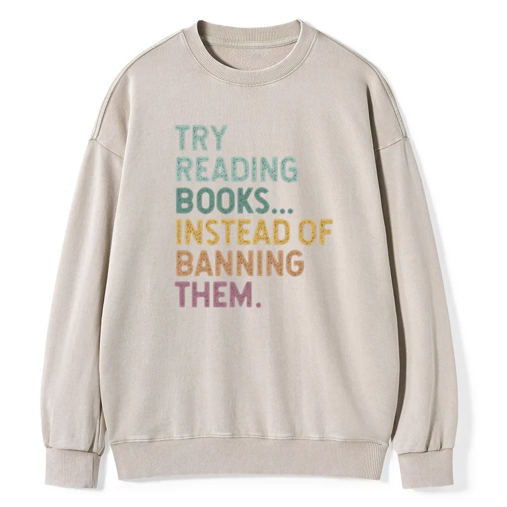 Pagewings Try Reading Books Unisex Washed Sweatshirt
