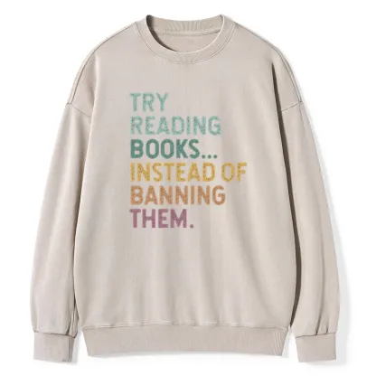 Pagewings Try Reading Books Unisex Washed Sweatshirt
