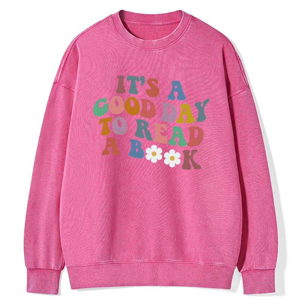 Pagewings It's A Good Day To Read A Book Unisex Washed Sweatshirt