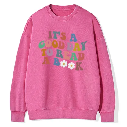 Pagewings It's A Good Day To Read A Book Unisex Washed Sweatshirt