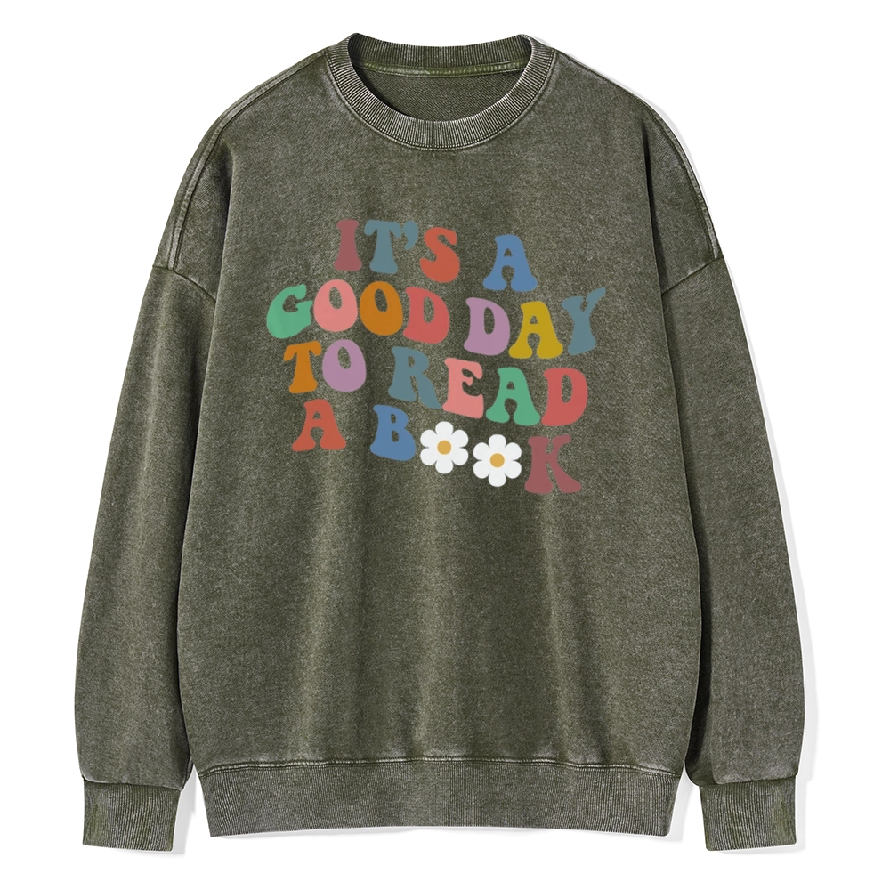 Pagewings It's A Good Day To Read A Book Unisex Washed Sweatshirt