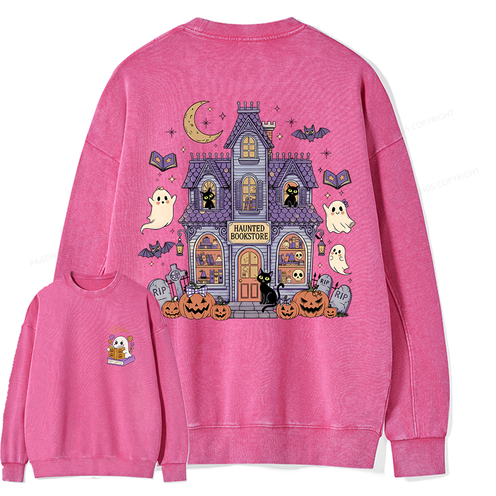 Pagewings Personalized Name Haunted Bookstore Unisex Washed Sweatshirt