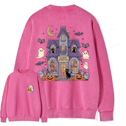 Pagewings Personalized Name Haunted Bookstore Unisex Washed Sweatshirt