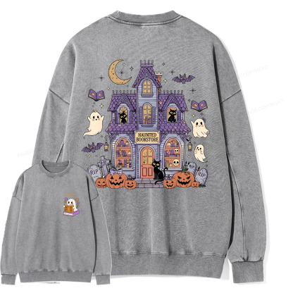Pagewings Personalized Name Haunted Bookstore Unisex Washed Sweatshirt