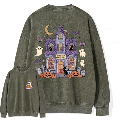 Pagewings Personalized Name Haunted Bookstore Unisex Washed Sweatshirt