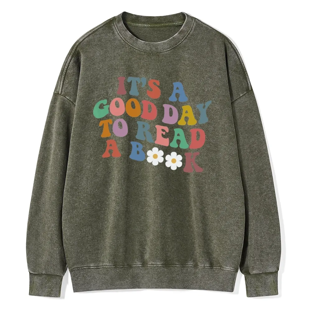 Pagewings It's A Good Day To Read A Book Unisex Washed Sweatshirt