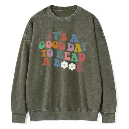 Pagewings It's A Good Day To Read A Book Unisex Washed Sweatshirt
