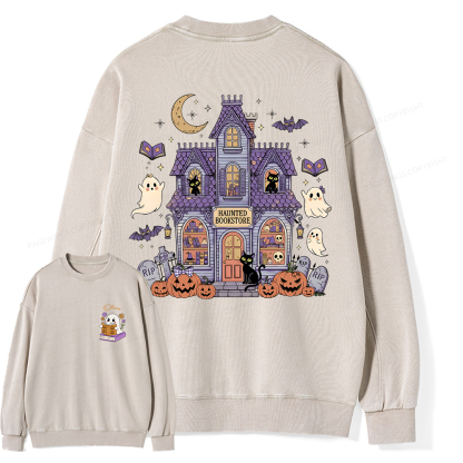 Pagewings Personalized Name Haunted Bookstore Unisex Washed Sweatshirt