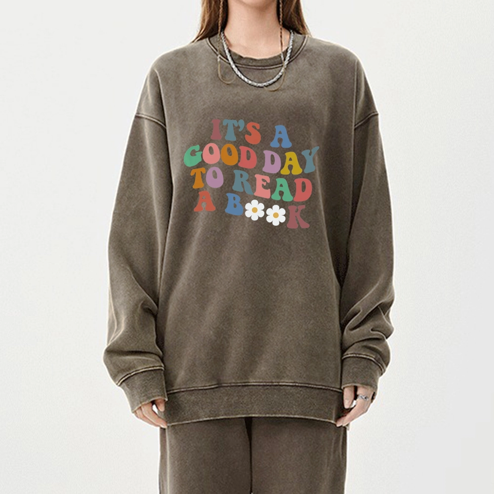 Pagewings It's A Good Day To Read A Book Unisex Washed Sweatshirt
