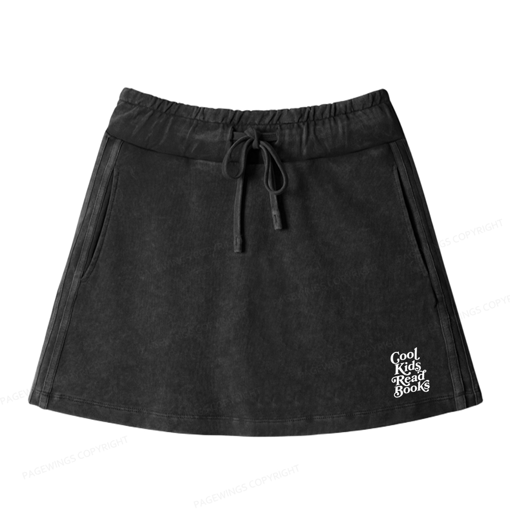 Pagewings Cool Kids Read Books Women Drawstring Washed Mini Skirts
