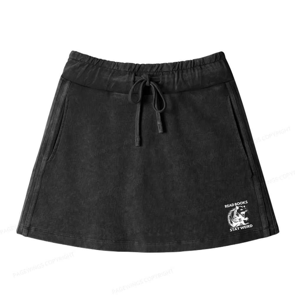Pagewings Read Books Stay Weird Women Drawstring Washed Mini Skirts