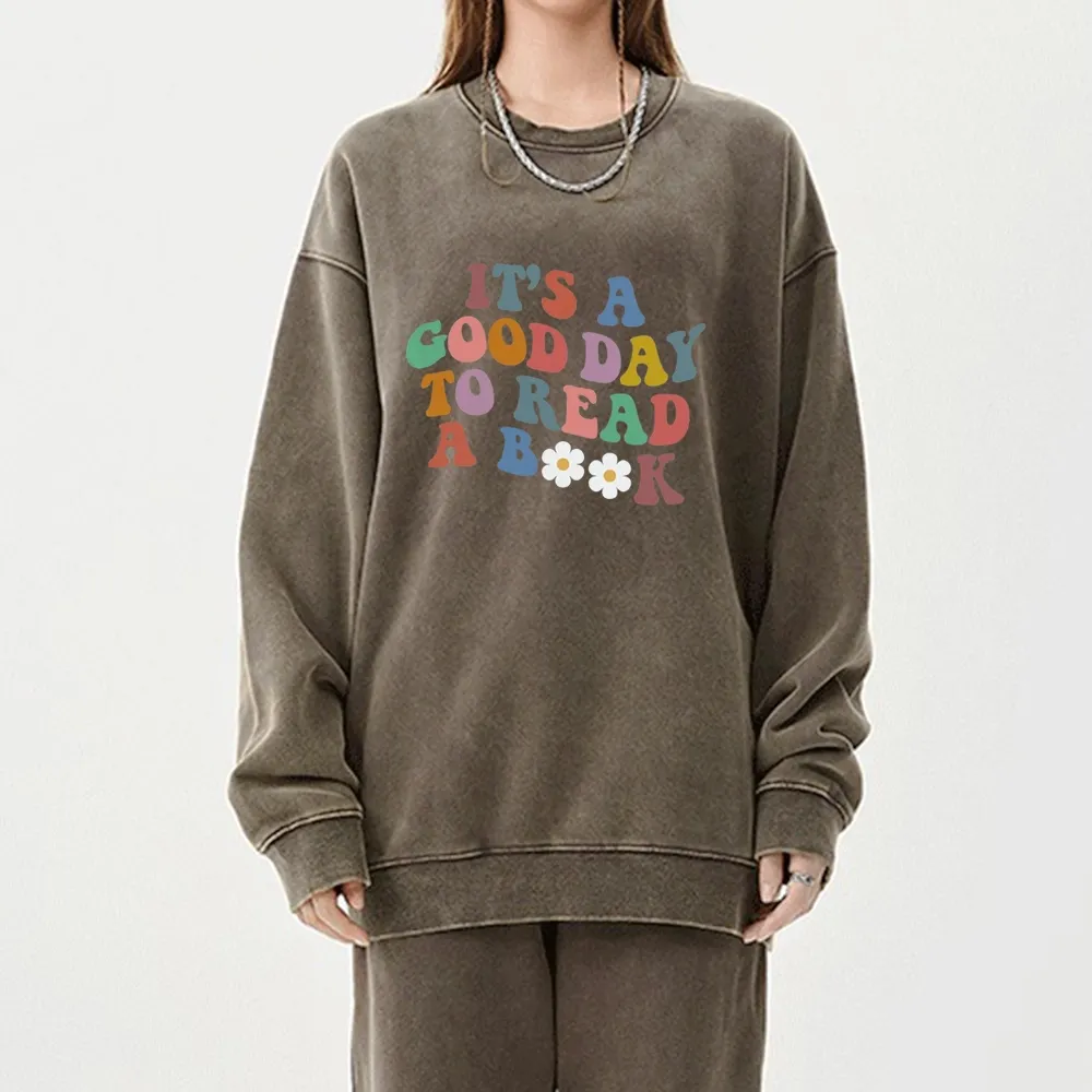 Pagewings It's A Good Day To Read A Book Unisex Washed Sweatshirt