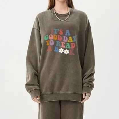 Pagewings It's A Good Day To Read A Book Unisex Washed Sweatshirt