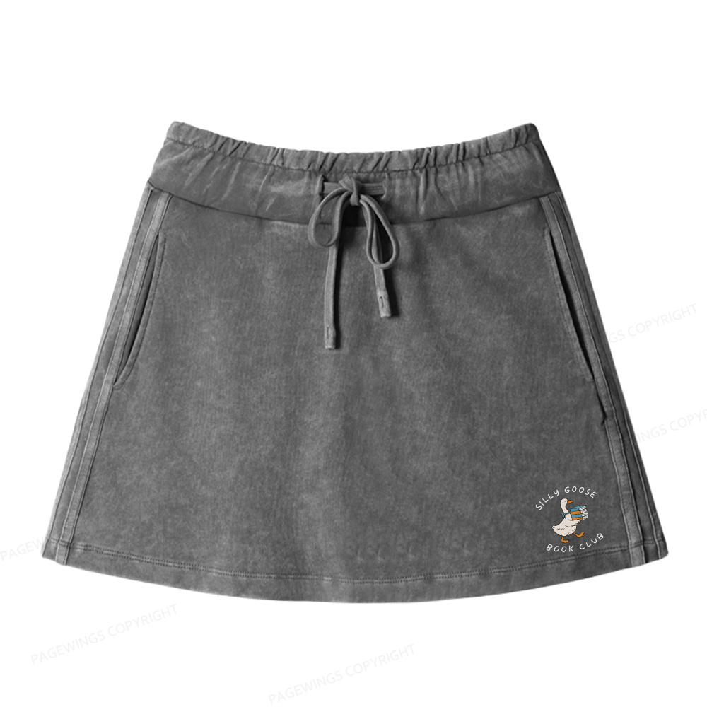 Pagewings Silly Goose Book Club Women Drawstring Washed Mini Skirts