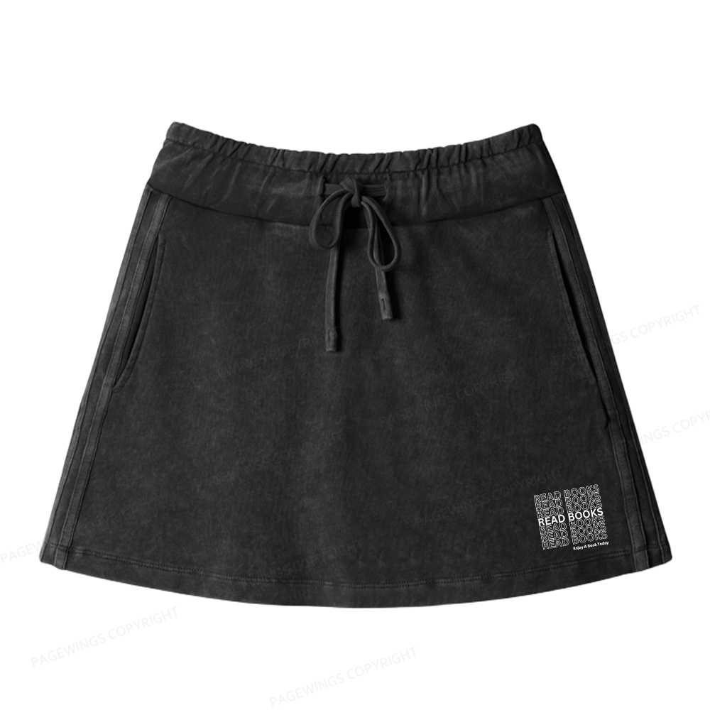 Pagewings Read Books Librarian Women Drawstring Washed Mini Skirts